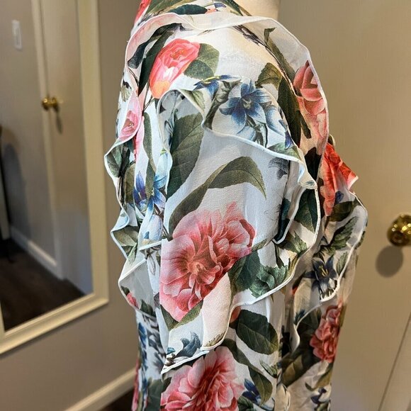 NWT Nicholas Floral Print 100% Silk Belle Ruffle Long Sleeve Blouse, Size 8 - Picture 10 of 16